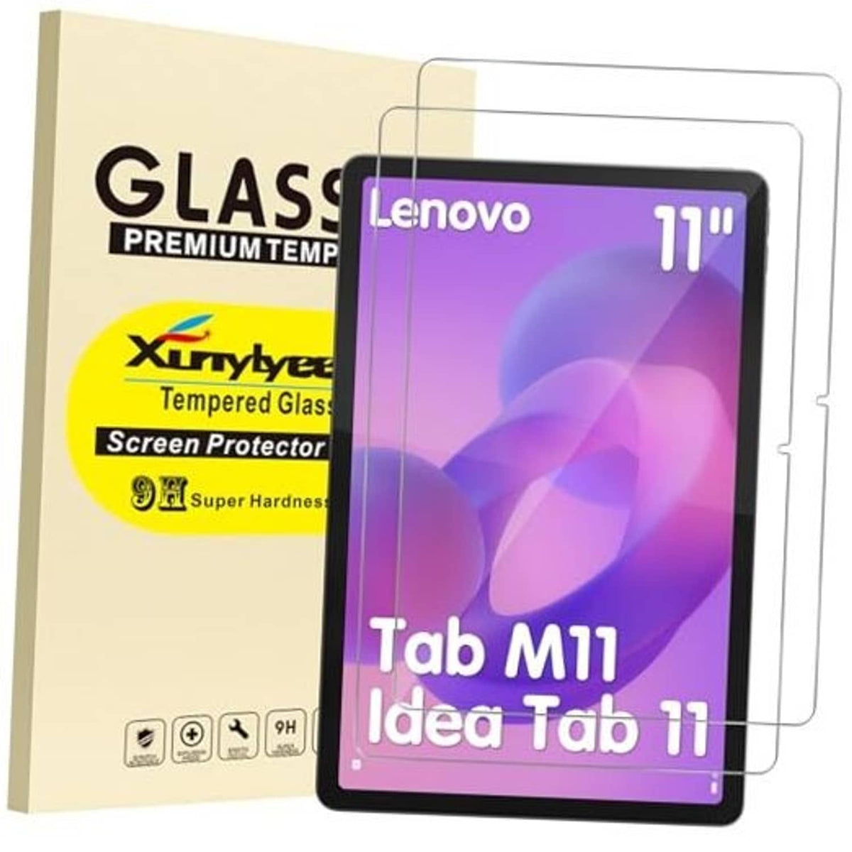 2-pack tempered glass screen protectors for Lenovo 11-inch tablet, clear fit