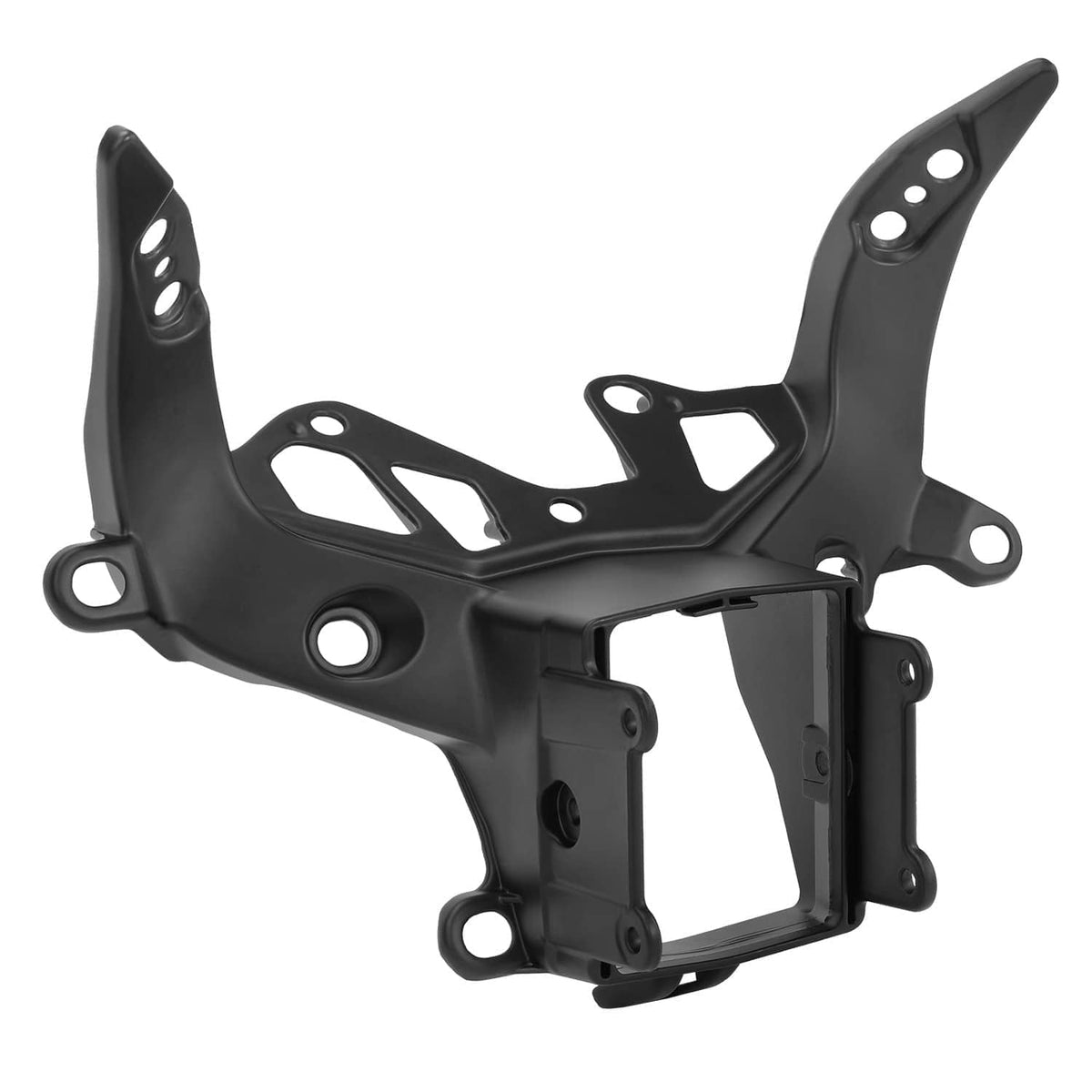 Motorcycle front headlight fairing stay bracket, black metal with mounting holes