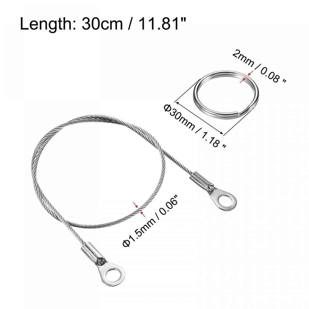 Stainless steel lanyard cable with twisted wire strand, eyelet end, and coiled ring