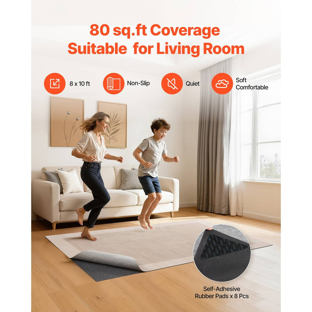 Gray felt rug pad with self-adhesive rubber pads for non-slip carpet placement