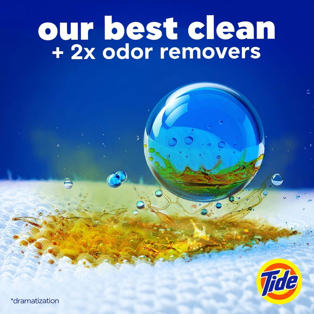 Laundry detergent odor and Oxi cleaner concept with blue water sphere and Tide logo