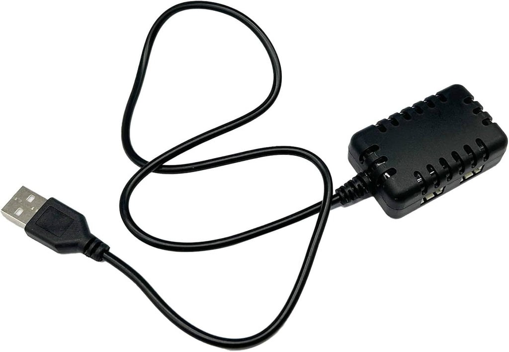 2-in-1 LiPo battery charger with USB-A plugs and black charging cable