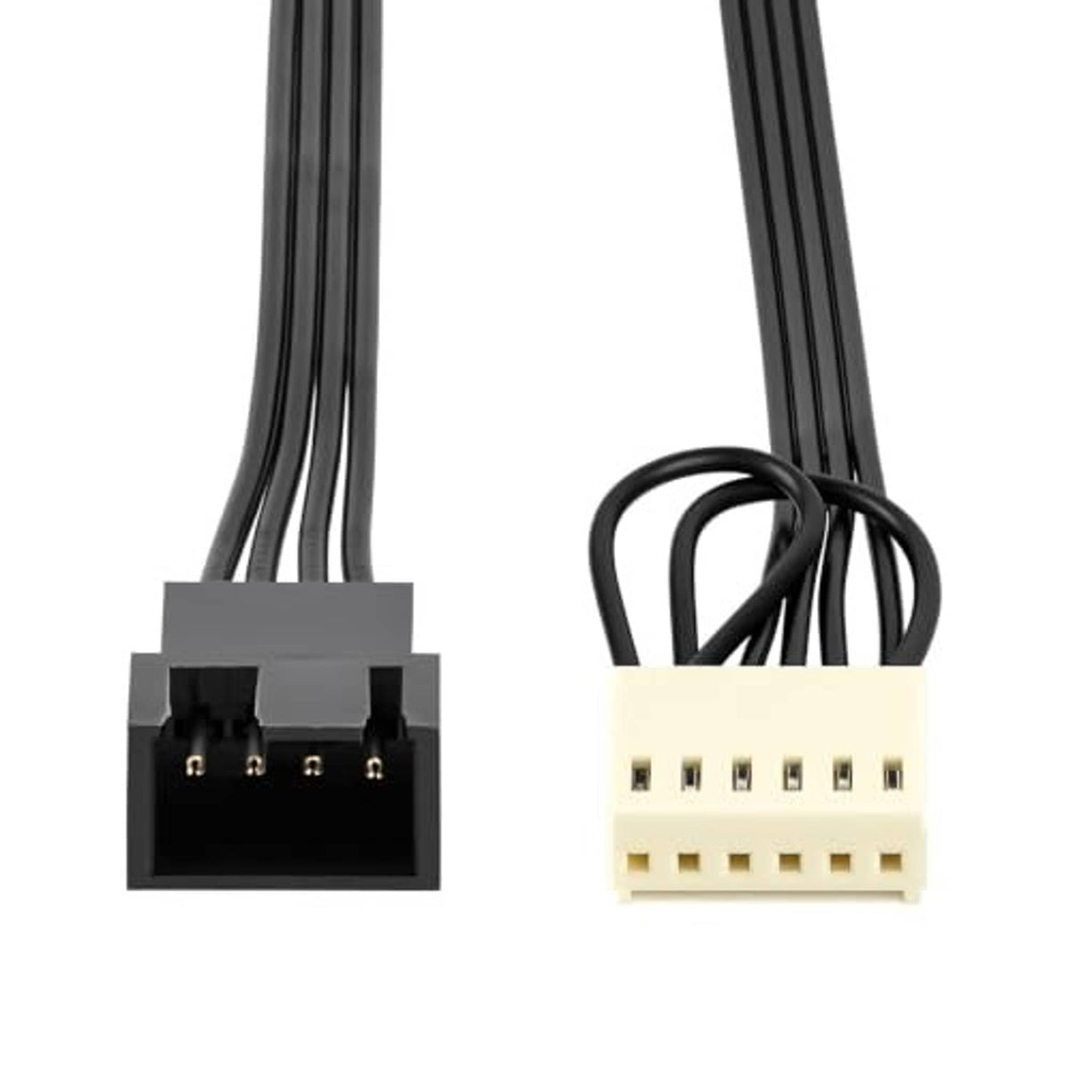 Two fan adapter connectors: black 4-pin and white 5-pin on PWM cable
