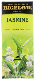 Bigelow Jasmine green tea box, 28 tea bags, with jasmine flowers illustration
