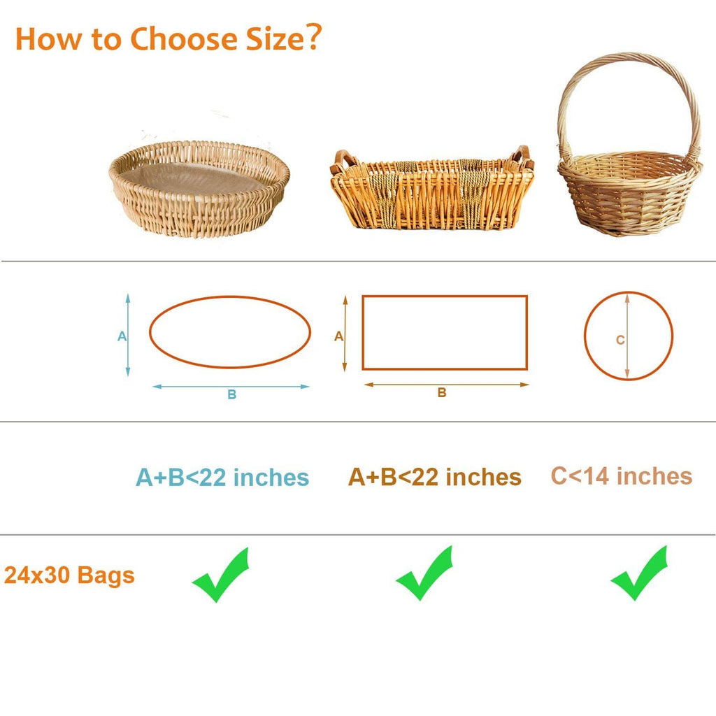 24x30 shrink wrap bag size guide diagram with checkmarks