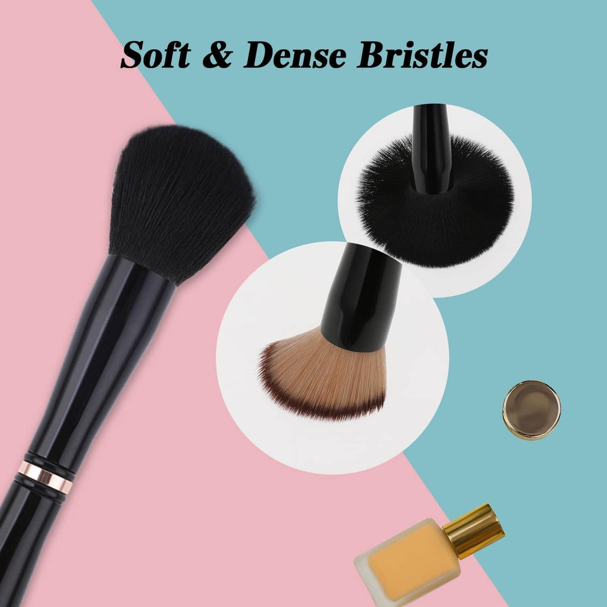 Black makeup brush with dense soft bristles, part of a 4-in-1 brush set