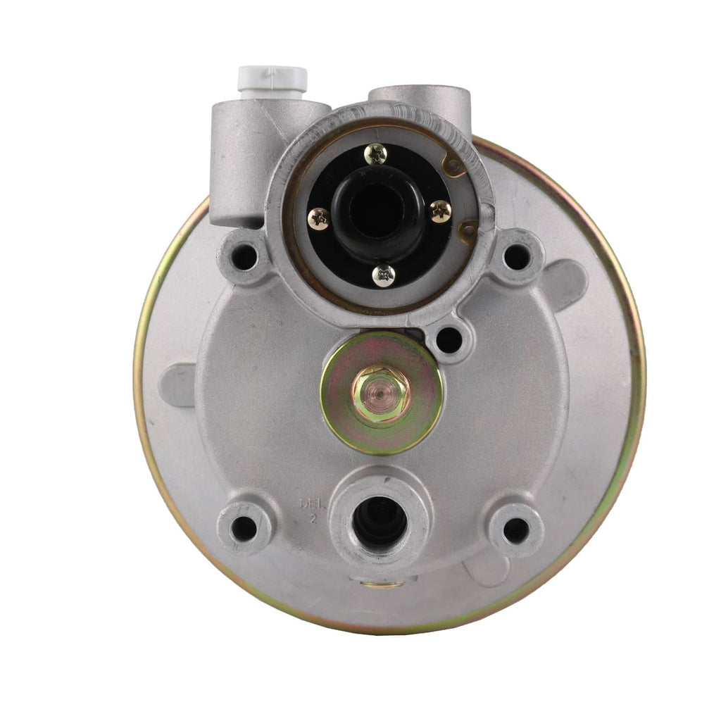Air dryer end plate with round port and three mounting screws on silver housing