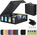 Black PU leather 4-row trading card storage case with hinged lid, display window pockets