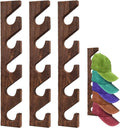 Wall-mounted wooden baseball cap holder rack with three sections and curved hooks