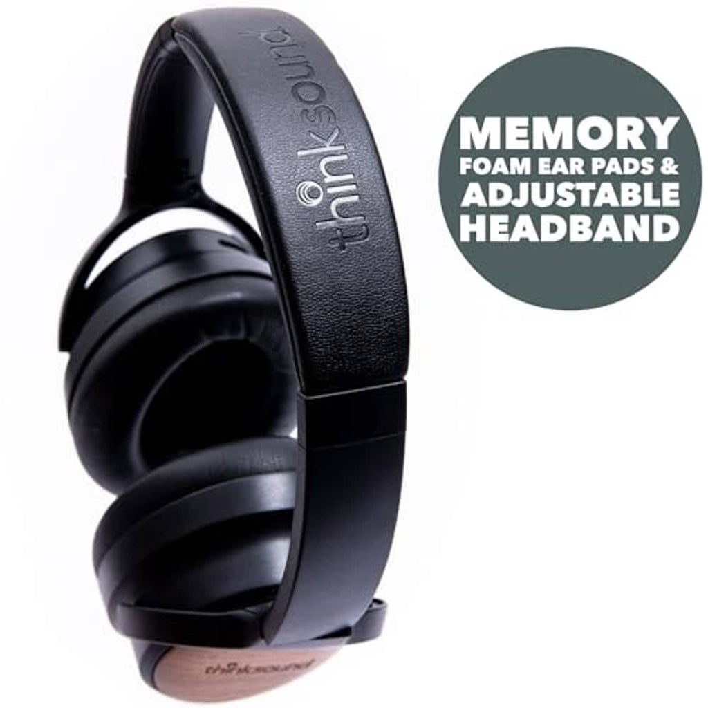 Black over-ear headphones with thick padded foam ear cups and adjustable headband