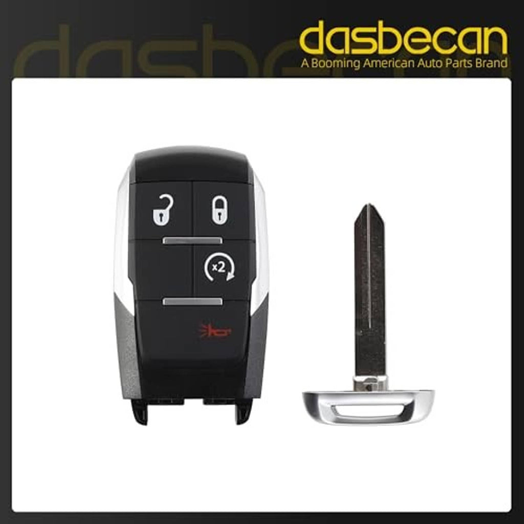 Black 4-button car remote key fob with separate metal key blade