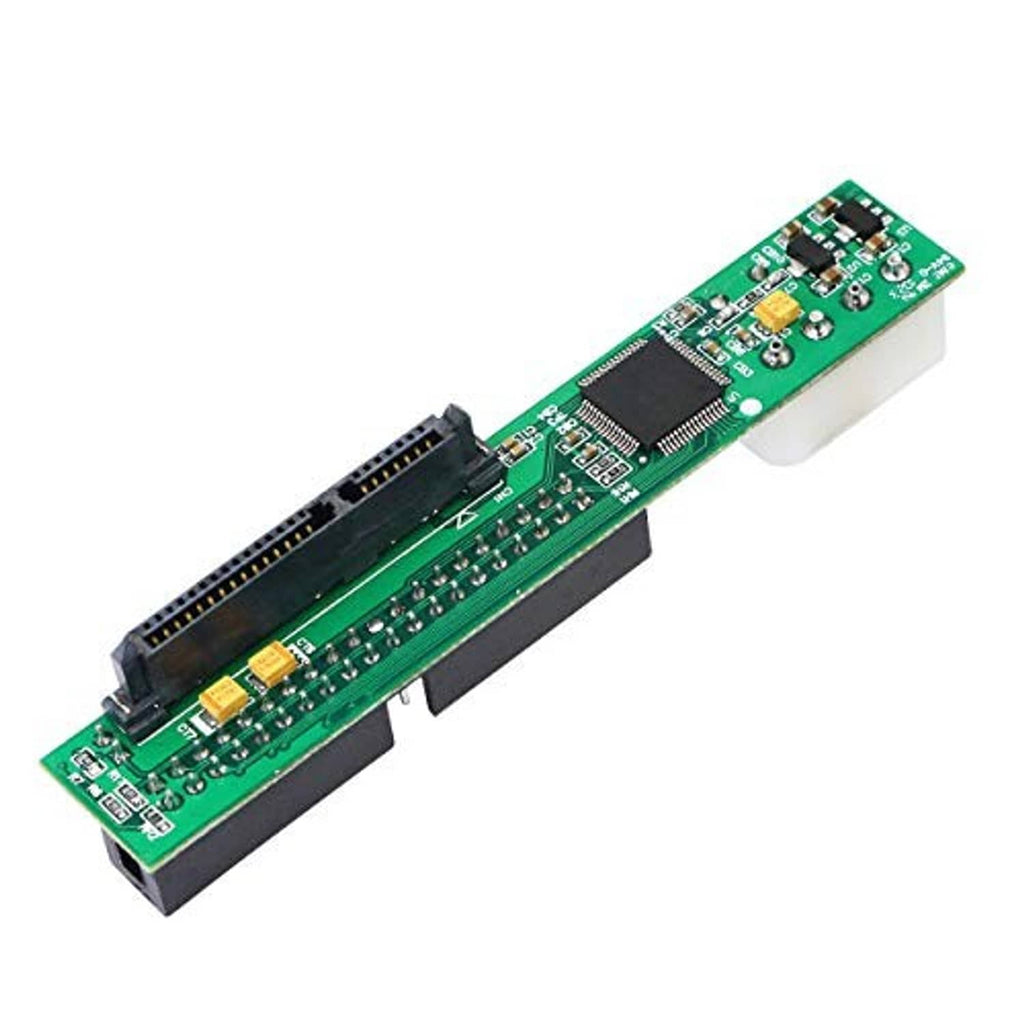 SATA to 40-pin IDE adapter PCB with white SATA plug and exposed components