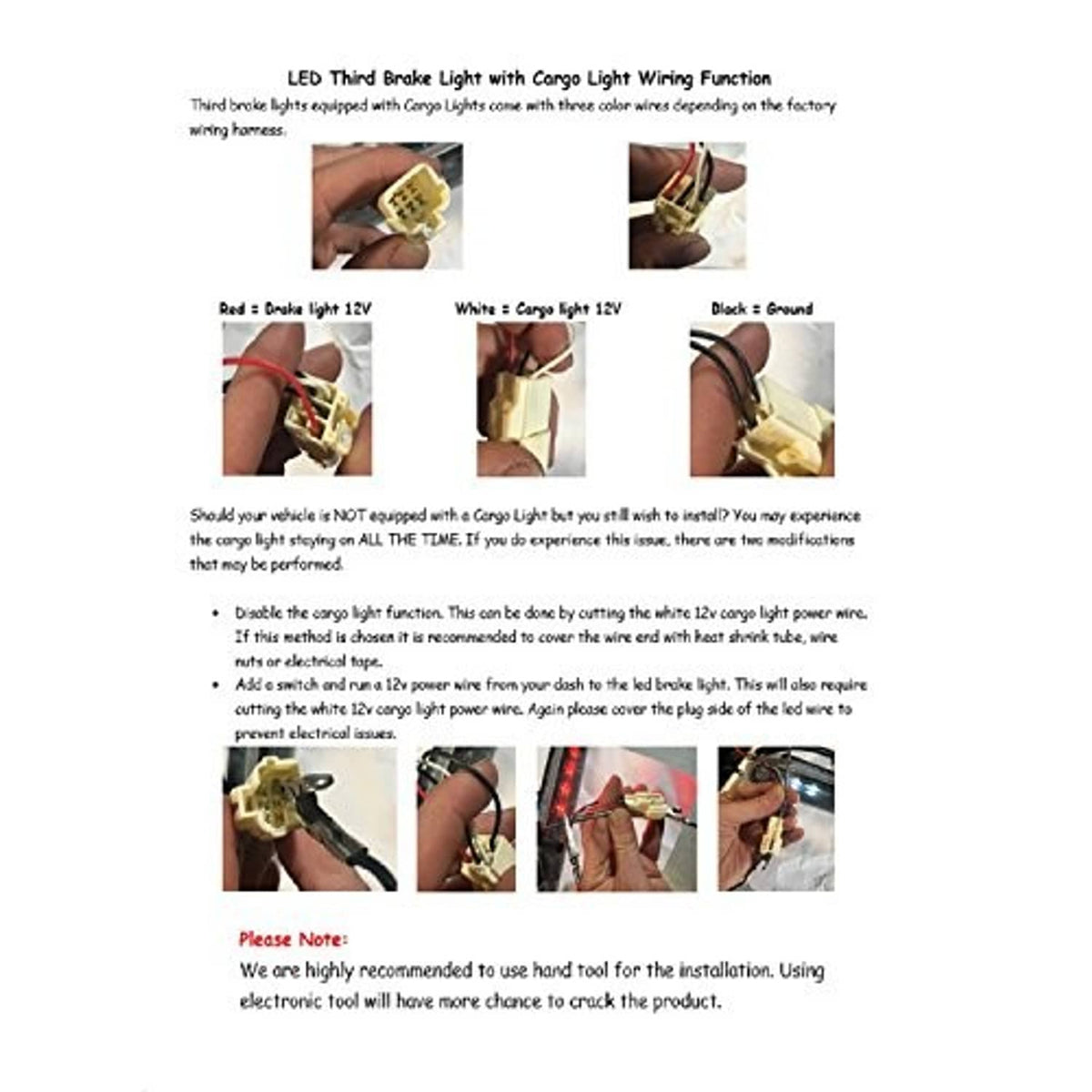 LED third brake light installation guide showing wiring connections for power and ground