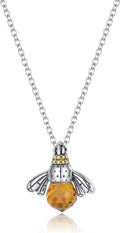 Sterling silver bee choker necklace with dangling amber crystal bee pendant