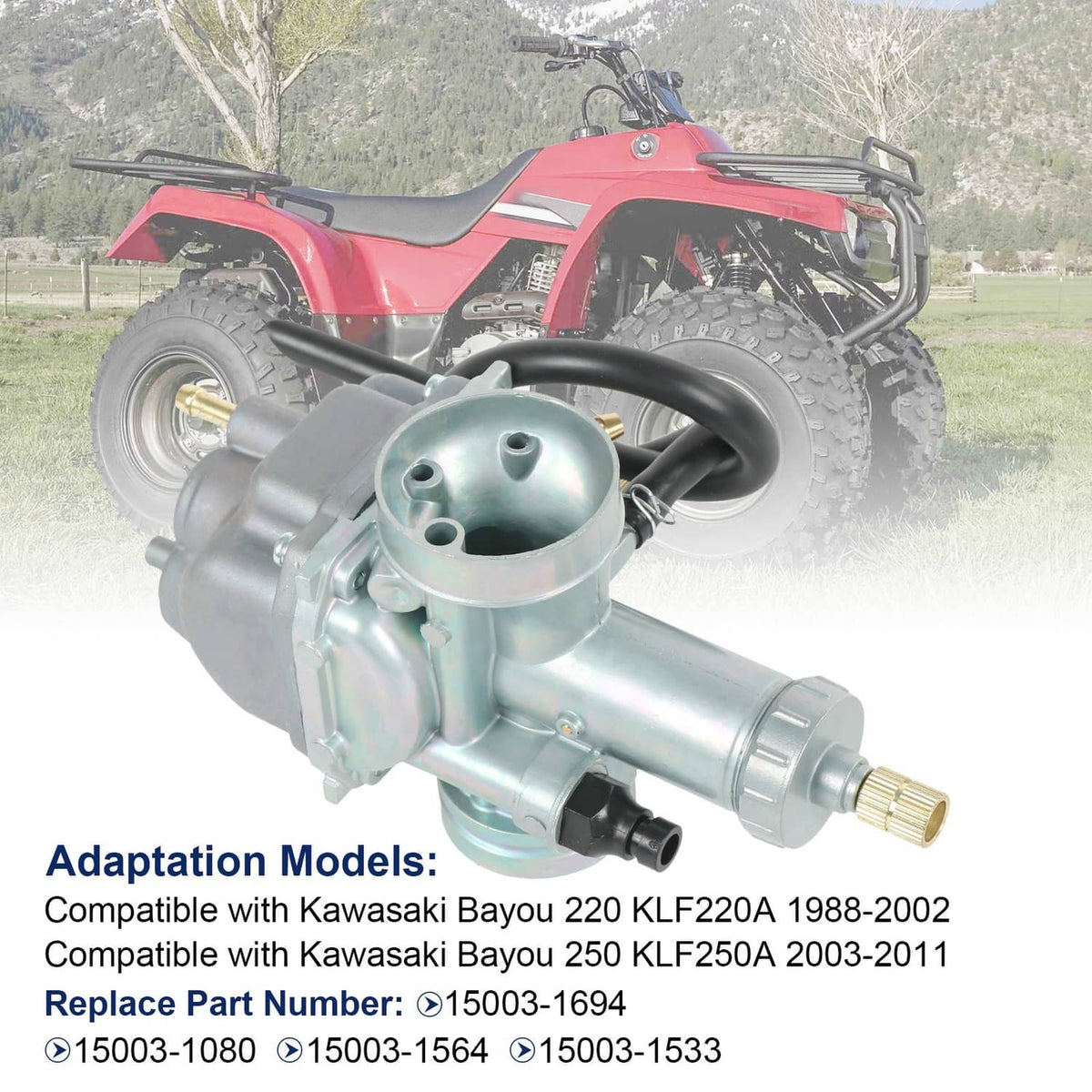 Carburetor on ATV engine with intake housing