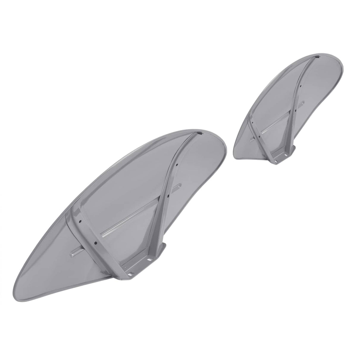 Gray tractor fender skin panel set, two curved shields with mounting tabs
