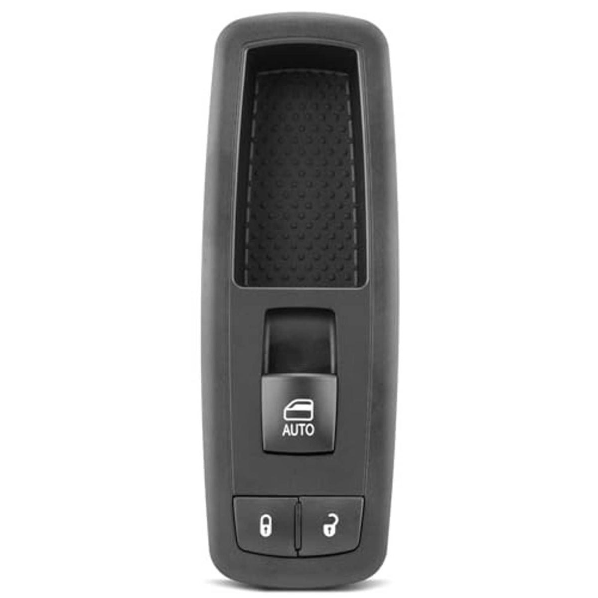 Power window switch panel with AUTO button and three control symbols, dark gray