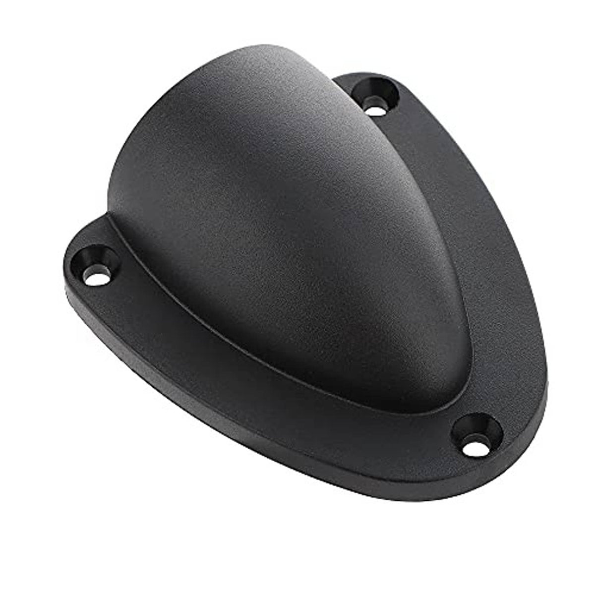 Dark gray clamshell vent cover with wide base and four screw holes