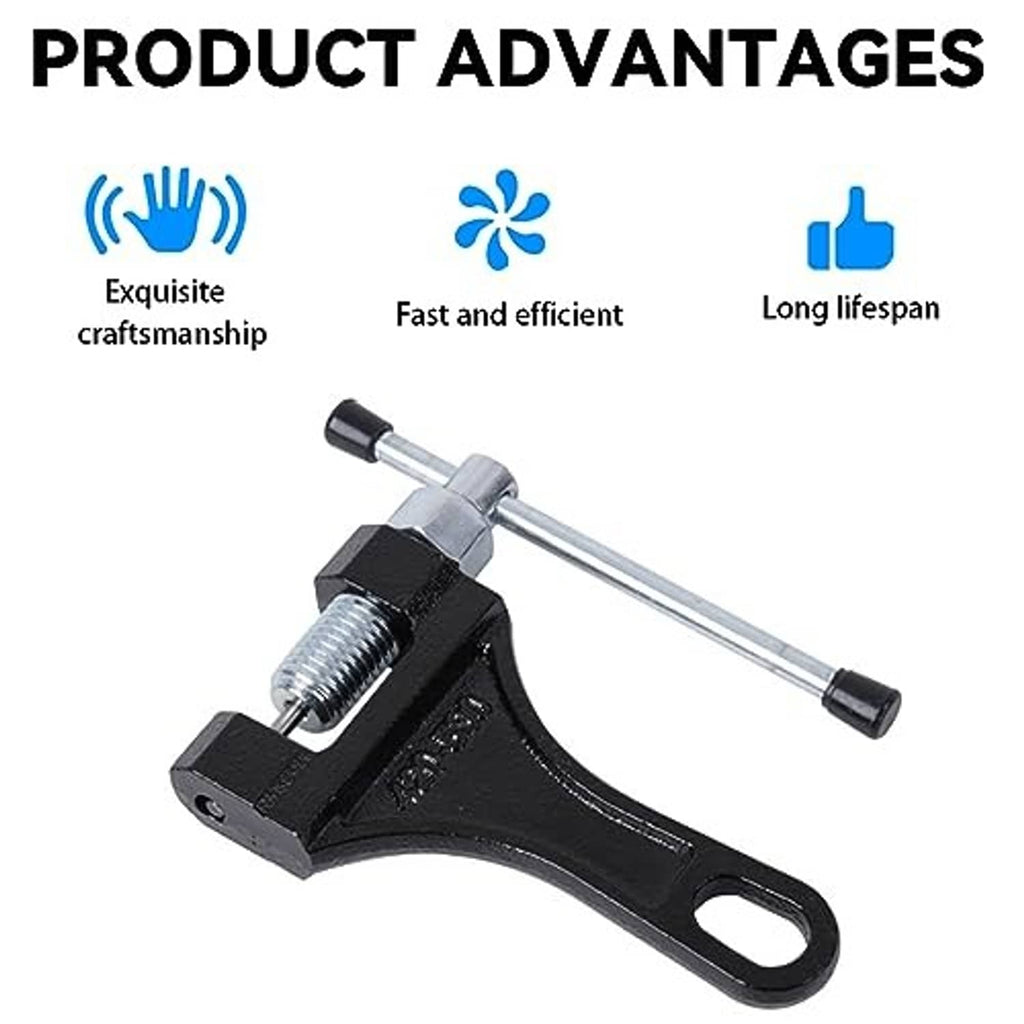 Chain breaker tool with black body, silver shaft, and side lever handles