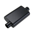 Black performance muffler with cylindrical inlet and outlet ends