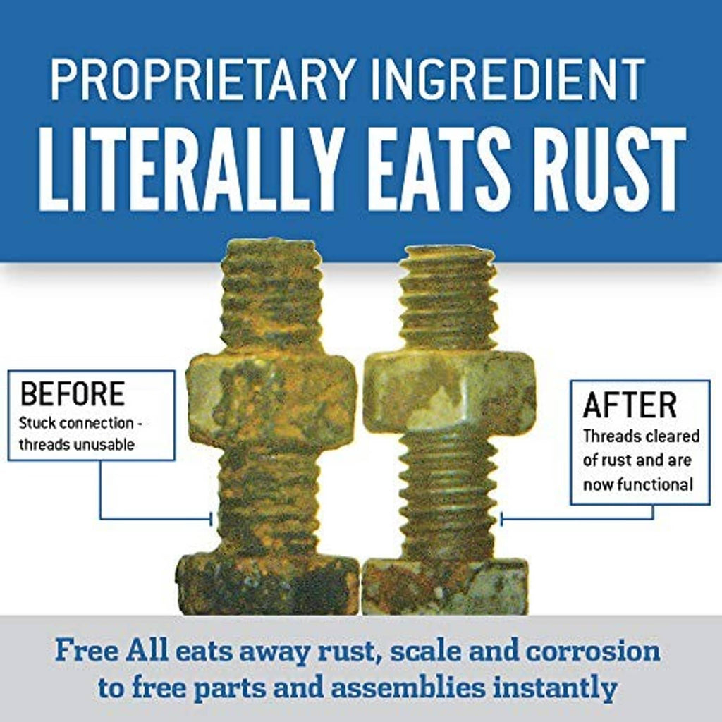 Before-and-after view of rusted threads cleared by penetrating oil