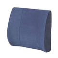 Navy molded lumbar cushion with contoured back support, curved rectangular shape