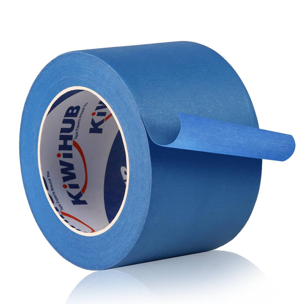 Blue painter tape roll, wide 3-inch tape with KIWIHUB core label