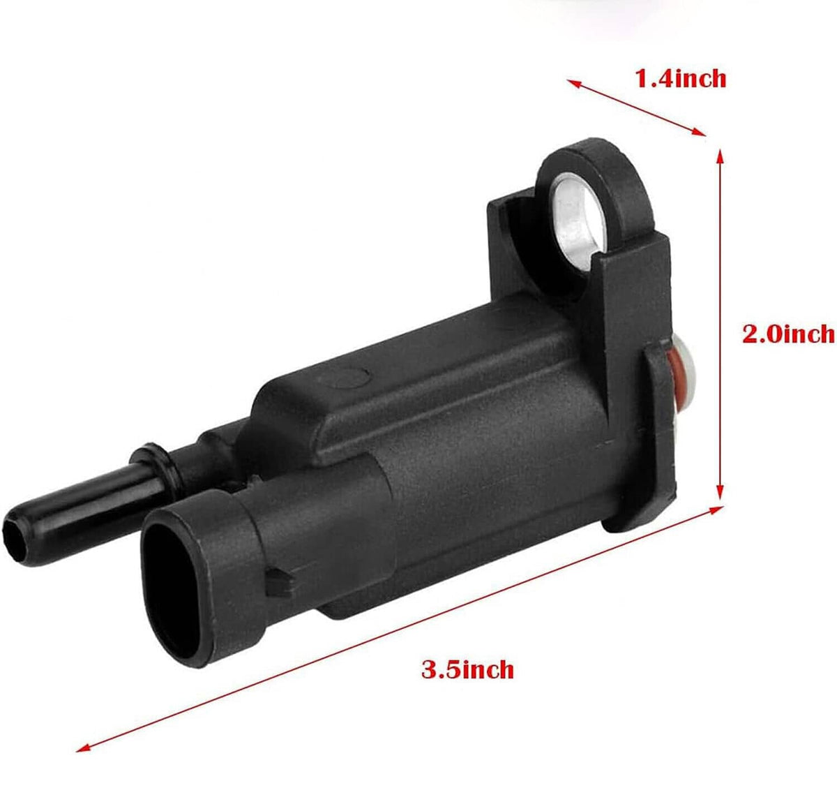 EVAP vapor canister purge solenoid valve, 3.5 in length with 1.4 in width shown