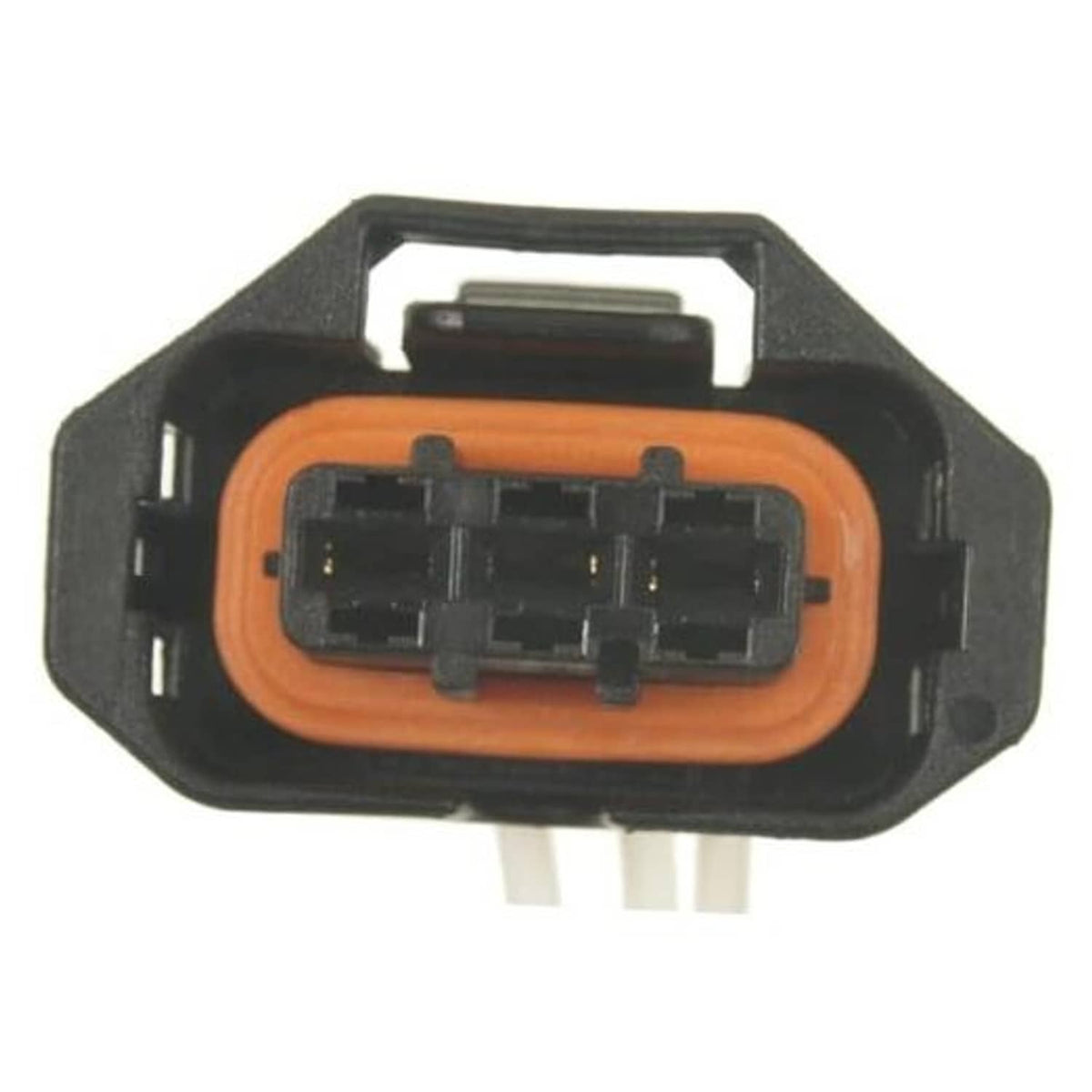Automotive pigtail wiring harness connector with 2-pin orange oval plug, black housing