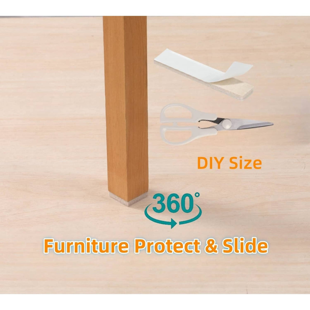 Beige felt adhesive pads placed under table leg for furniture protect and glide