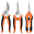3-pack garden pruning shears with orange and black grips, stainless steel blades