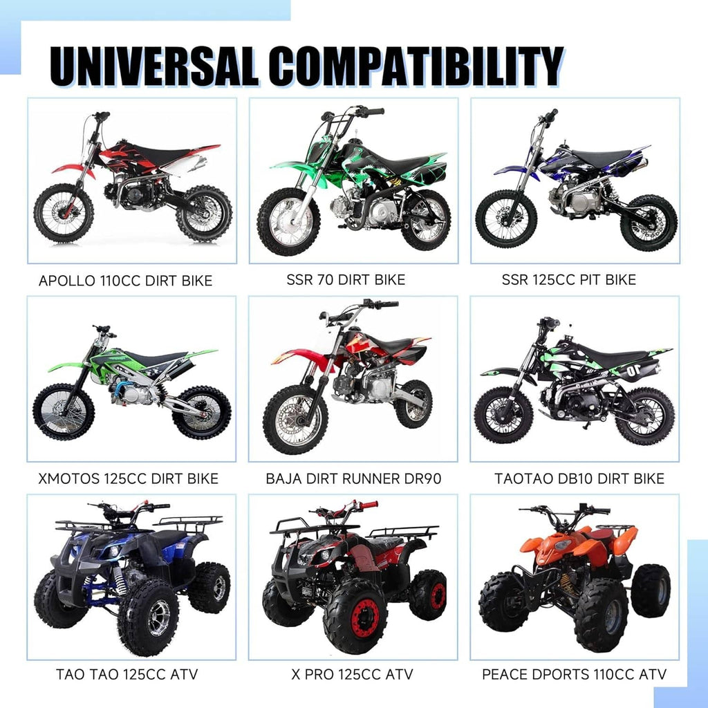 Carburetor compatibility graphic showing multiple dirt bikes