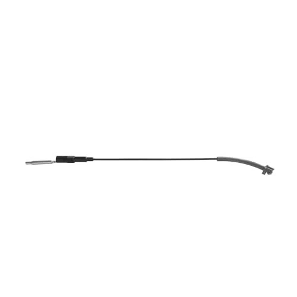 Front seat release cable assembly with black wire and curved gray housing section.