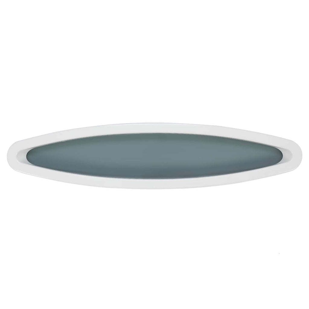 Oval porthole window with white bezel and dark tinted glass face.
