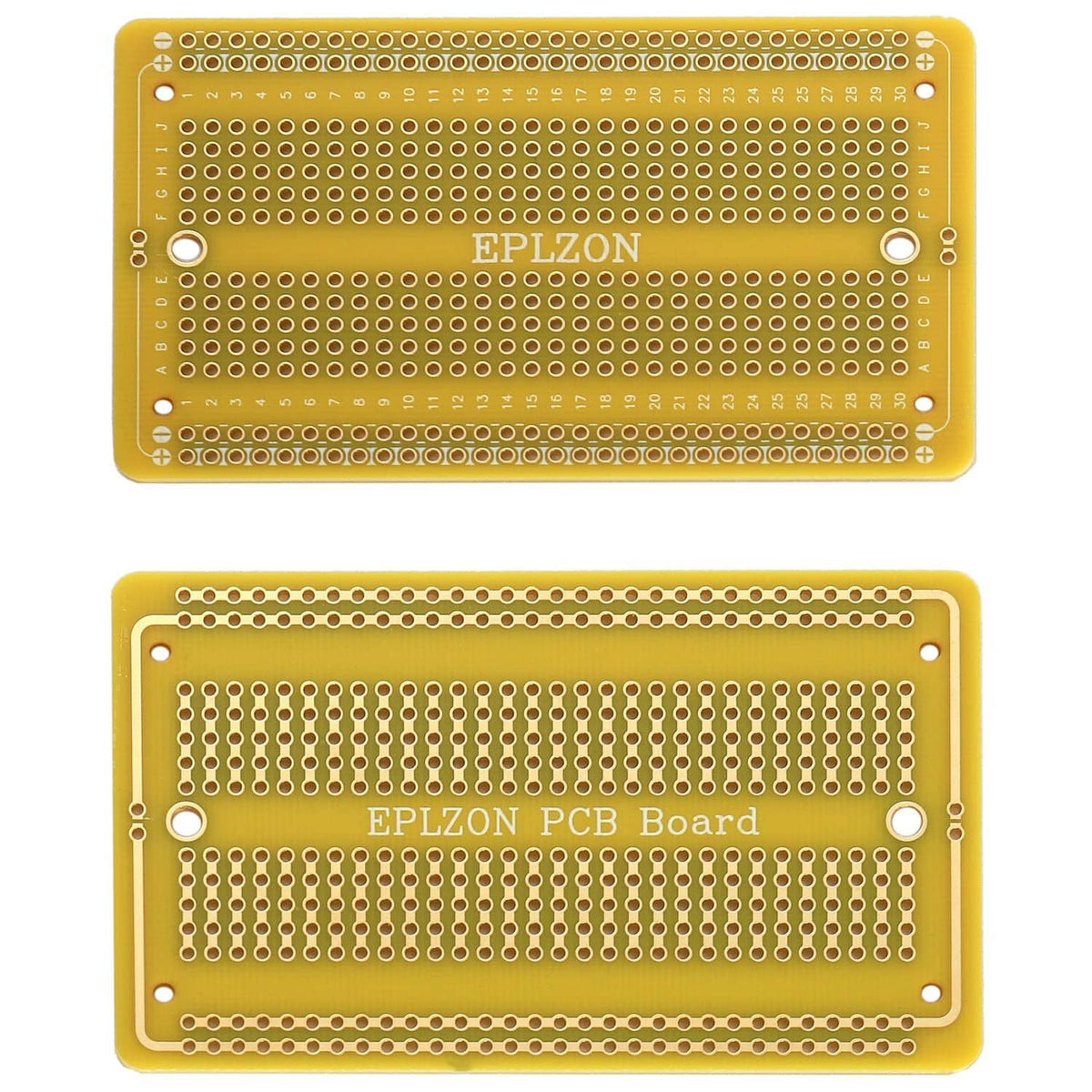 Two-sided solderable breadboard PCB board with gold pin holes, yellow frame