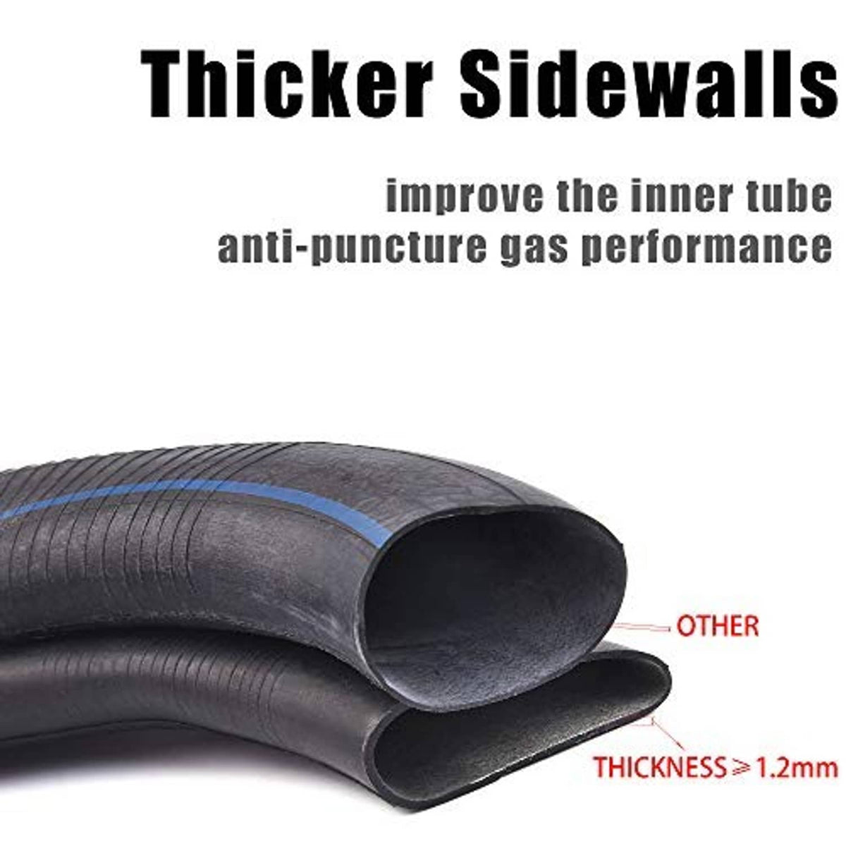 Black inner tube with thick sidewall profile and valve stem for 70/100-17 tires