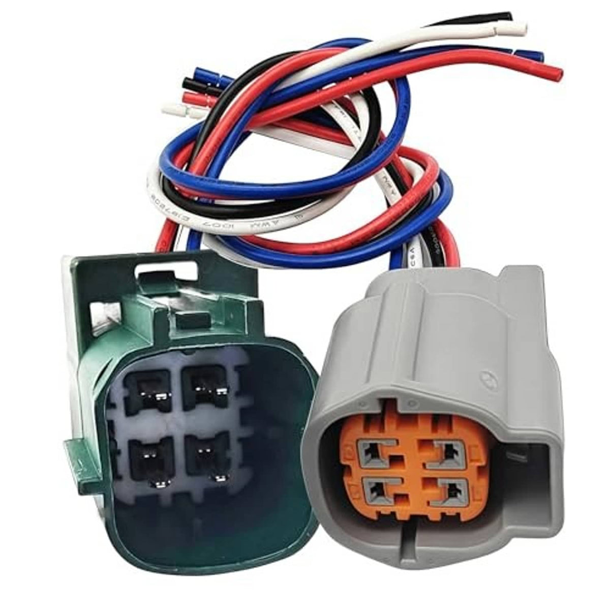 4-pin O2 sensor connector pigtail set with gray 4-way plug and green socket, red blue wires