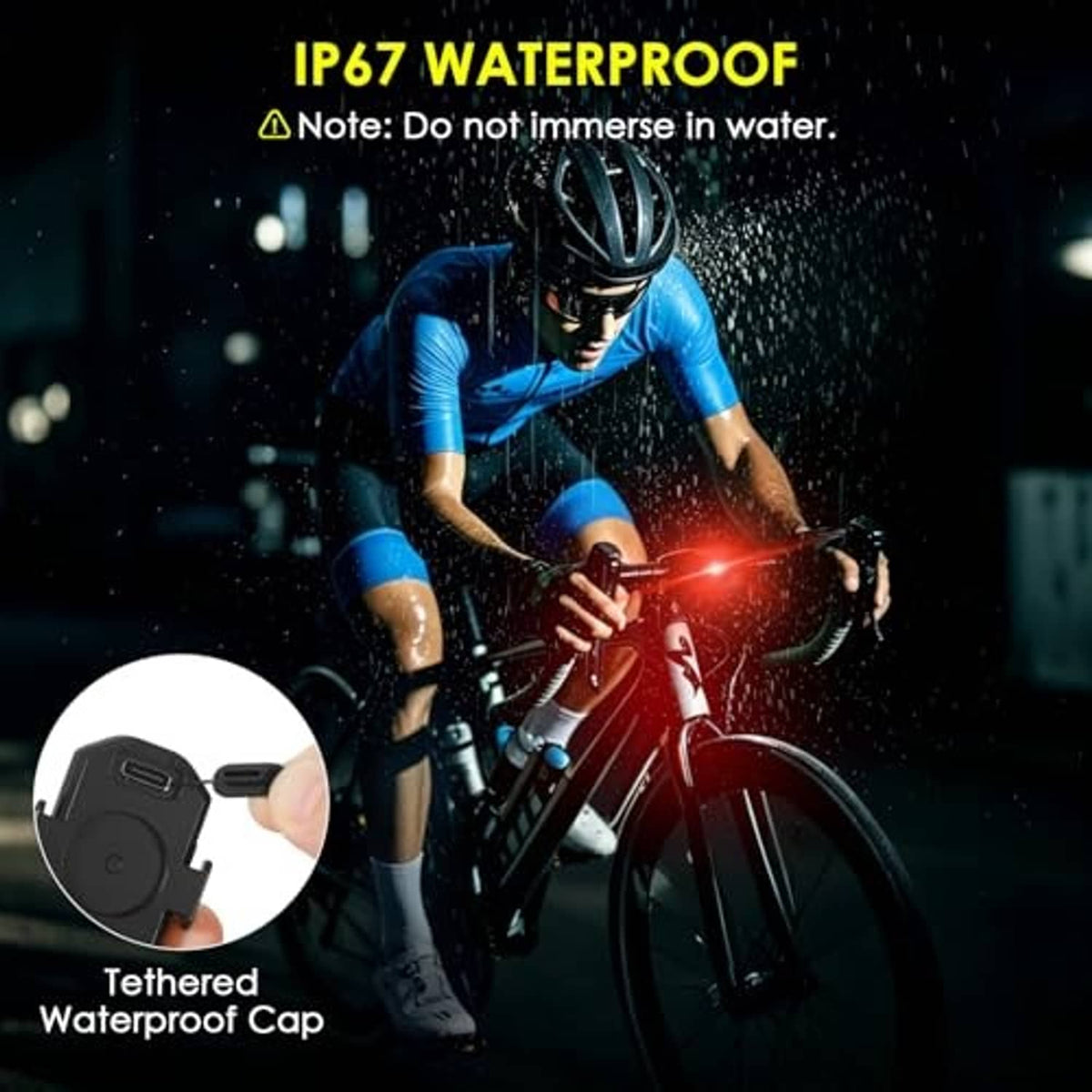 IP67 waterproof cap detail on wireless strobe light module for bike