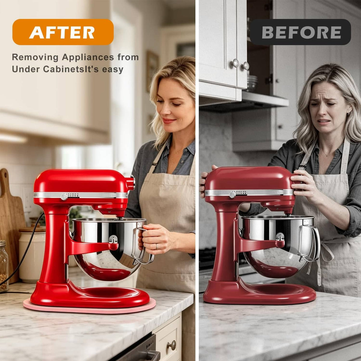 Pink slider pad placed under stand mixer for easy access