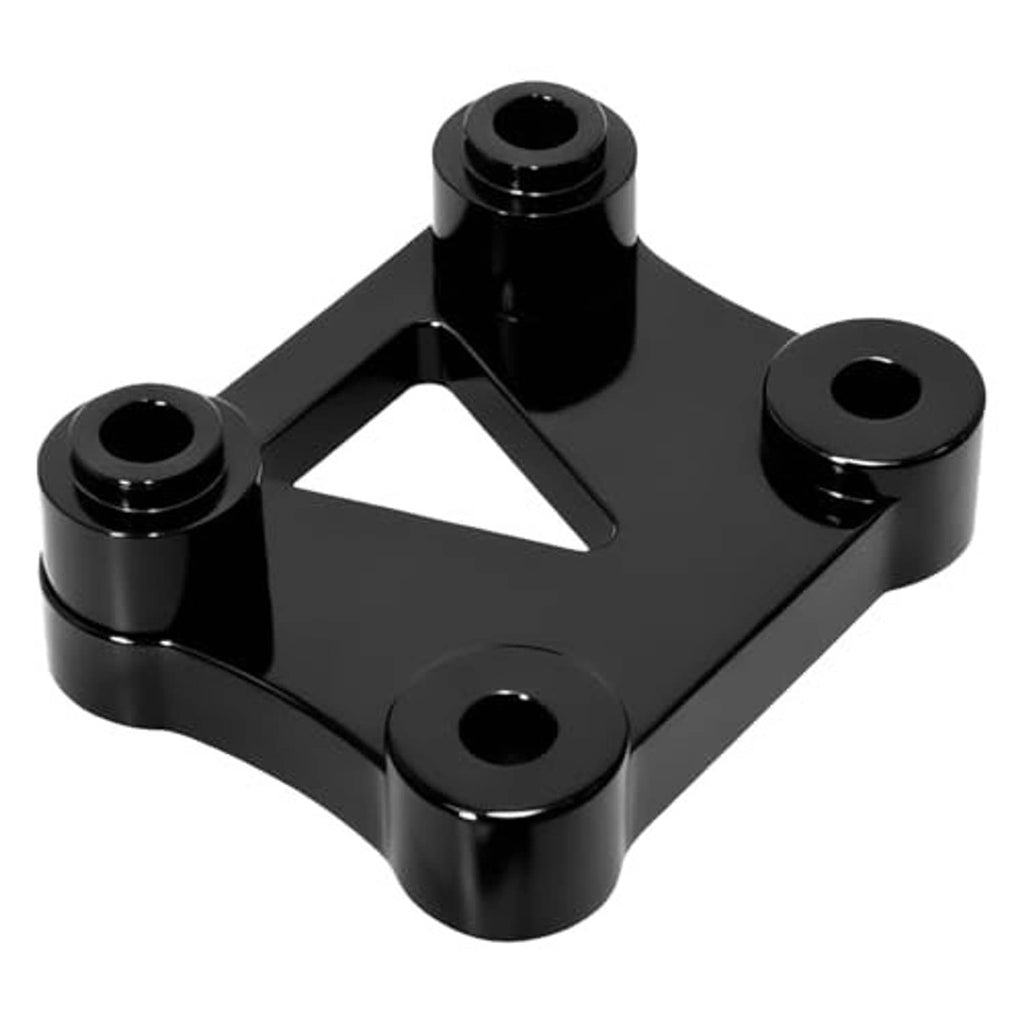 Black handlebar riser pull-back bracket with triangular cutout and raised mounting towers