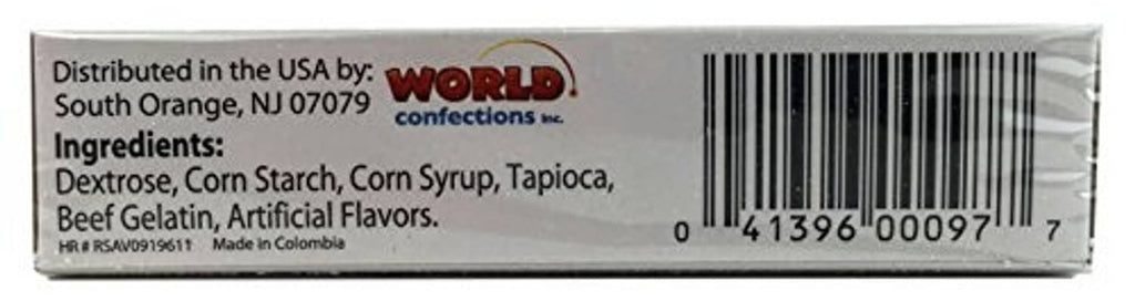 Back panel of World’s King Size candy cigarettes box with barcode and ingredients