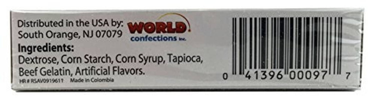 Back panel of World’s King Size candy cigarettes box with barcode and ingredients