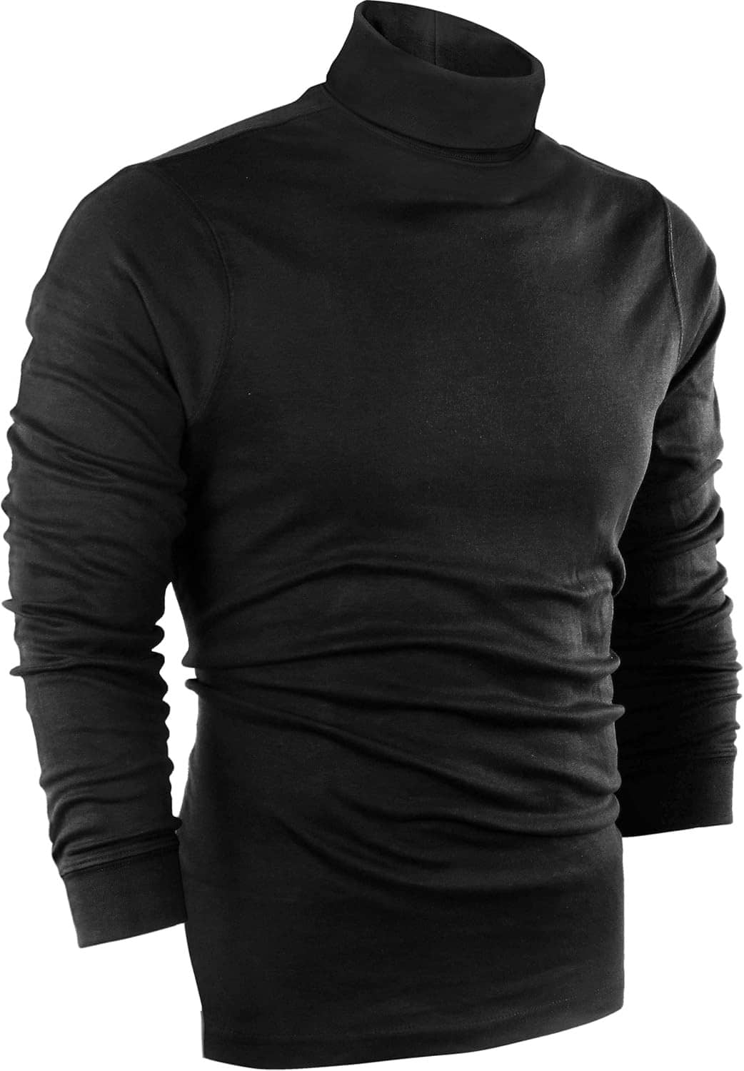 Men's slim-fit black turtleneck pullover sweater, long sleeves