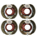 Electric trailer brake backing plate set, four assembled brake housings, left and right pair