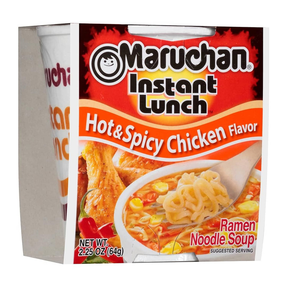 Maruchan Instant Lunch Hot & Spicy Chicken ramen noodle soup cup, ready-to-serve packaging