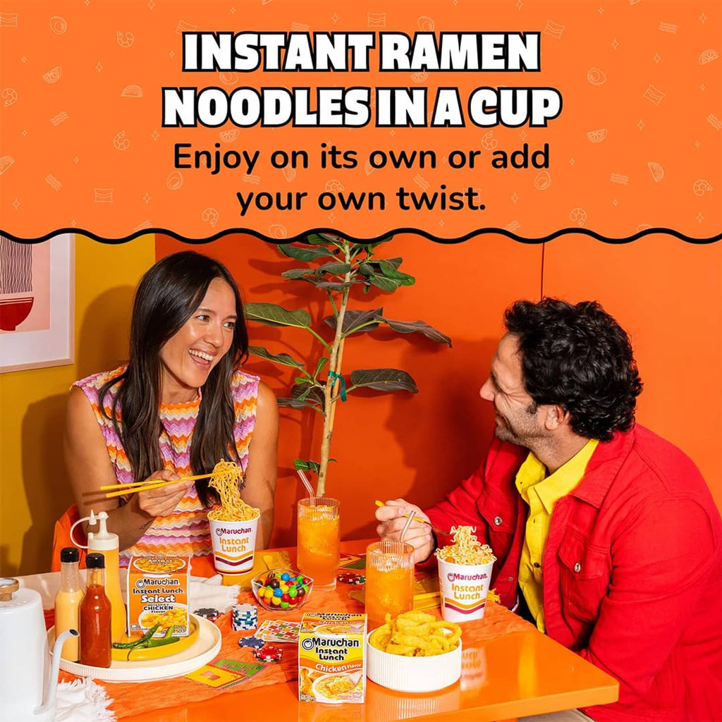 Maruchan Instant Lunch chicken flavor instant noodles in cup with beverage
