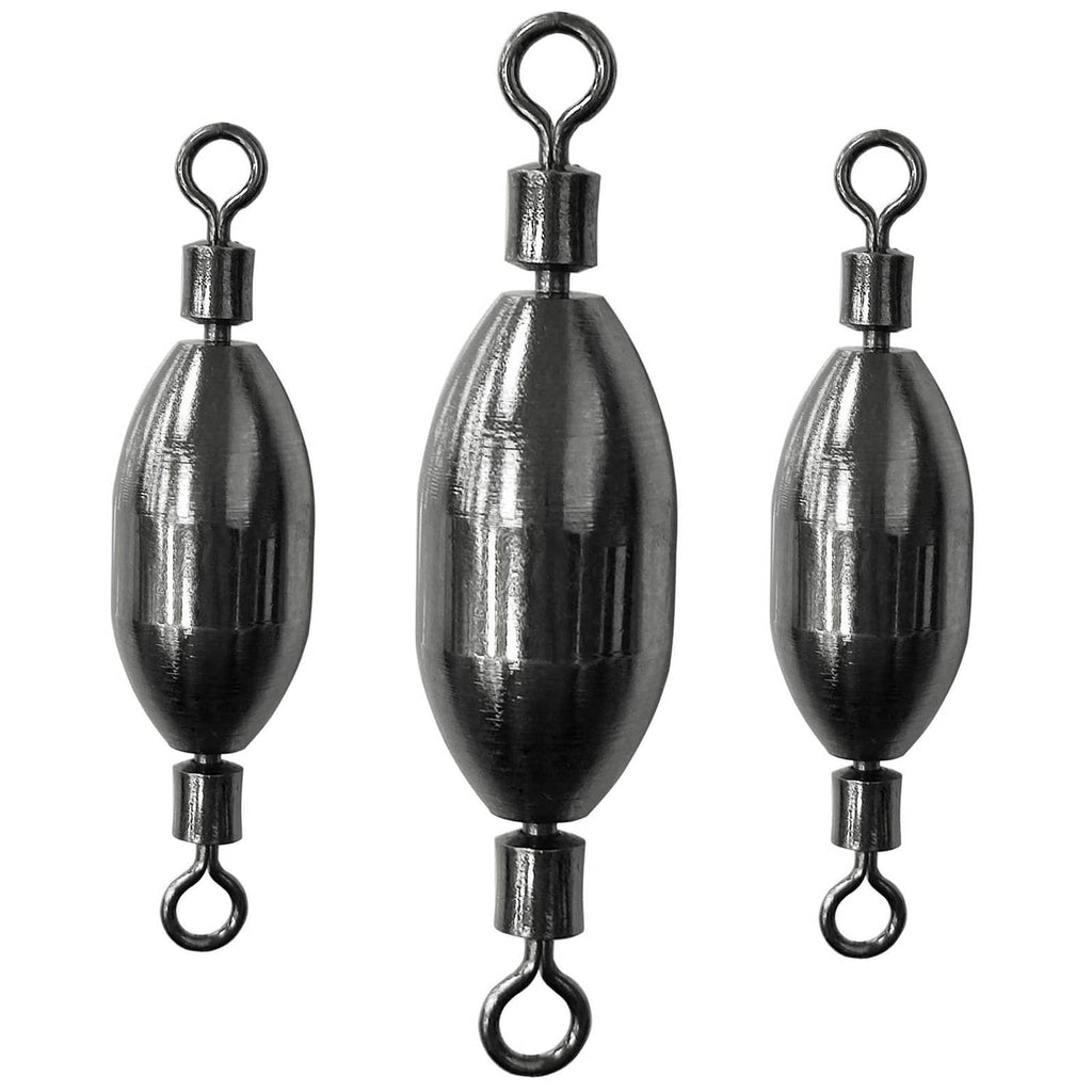 Set of three saltwater fishing weight swivels with split-ring snap hooks