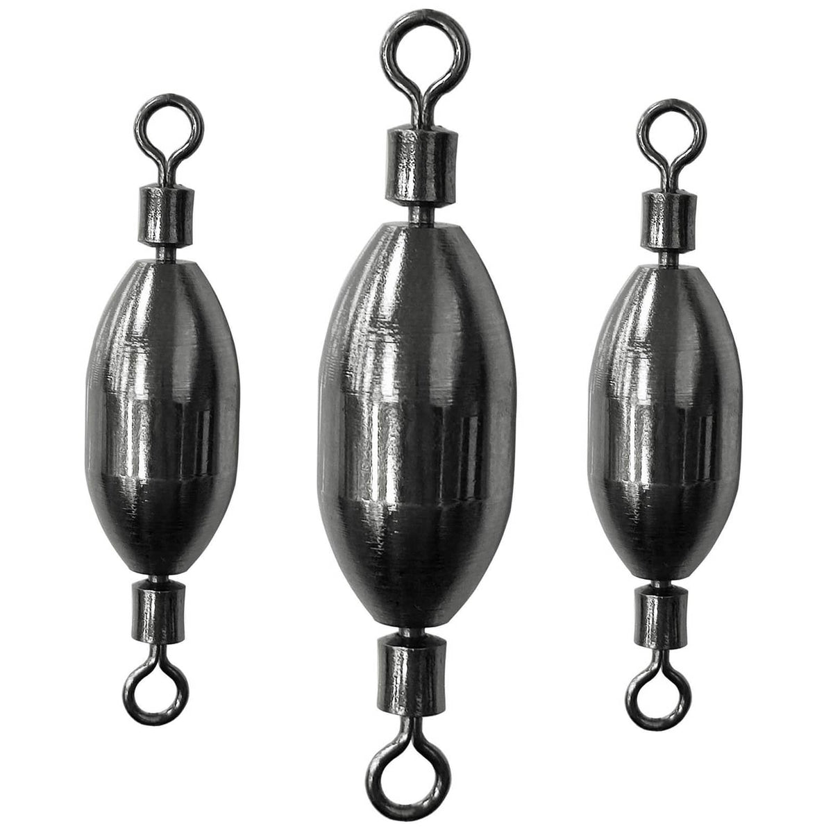 Set of three saltwater fishing weight swivels with split-ring snap hooks