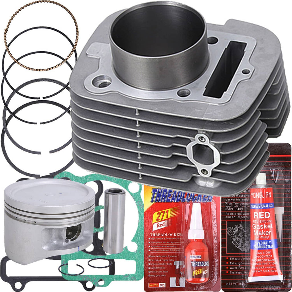 Finned cylinder and piston top end kit with gaskets, piston rings, and wrist pin