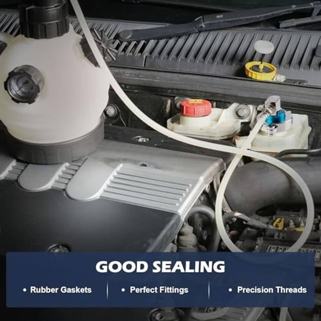 Brake bleeder adapter installed on engine bay near master cylinder reservoir